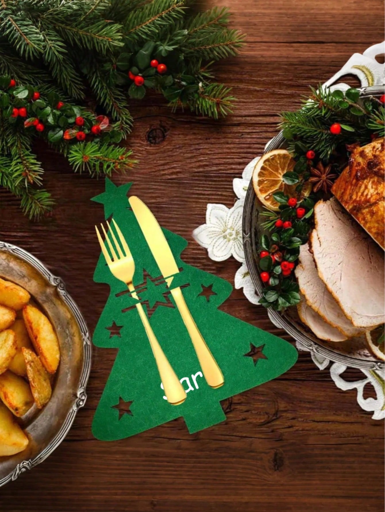 Customized Cutlery Storage Set, Personalized Cutlery Holder, Christmas Table Decorations